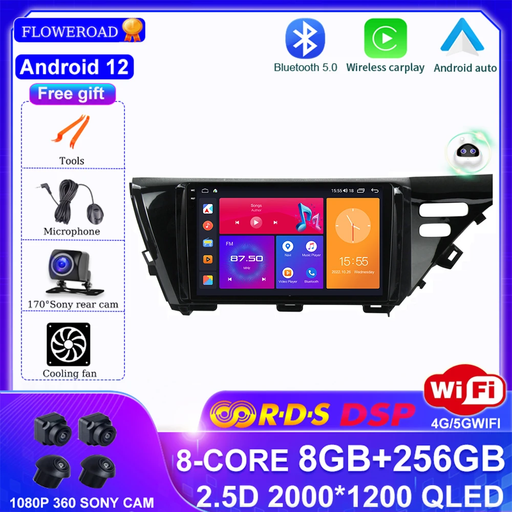 

Android 12 for Toyota Camry 8 XV 70 2017 2018 2019 4G WIFI Car Radio Multimedia Video Player Navigation GPS 360 Sony cam carplay