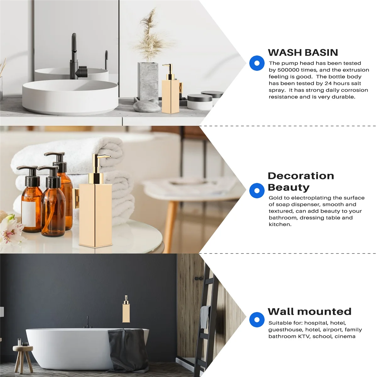 

【Fast Delivery】Liquid Soap Dispenser Bathroom Wall Mounted Gold Shower Gel Detergent Shampoo Bottle for Kitchen Hotel Home