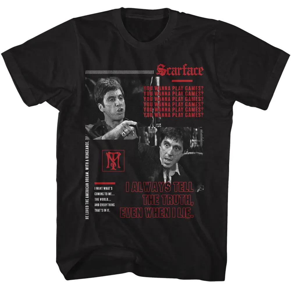 Scarface Movie T-Shirt Al Pacino New You Want To Play Games Black Cotton