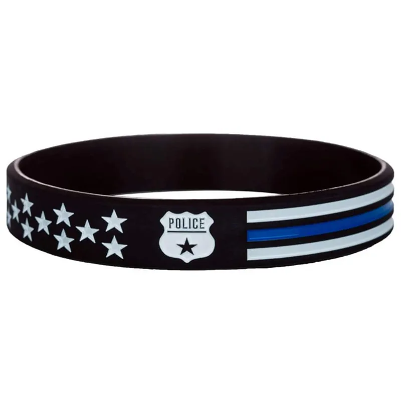 1pc United States Police Thin Blue Line American USA Flag rubber bracelet silicone wristband