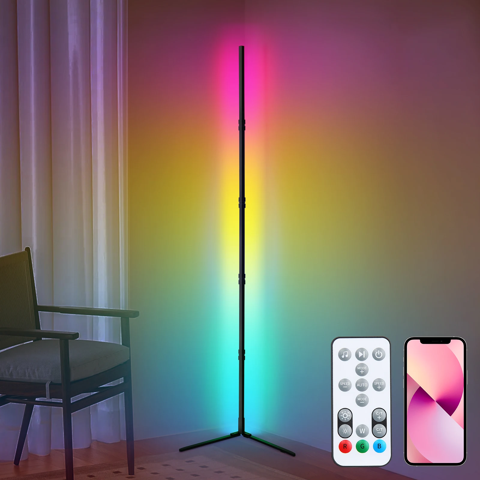 200cm Tuya RGB Floor Lamp Smart APP Remote Control Modern Corner Floor Light Atmospheric LED Stand Lighting Festival Decoration