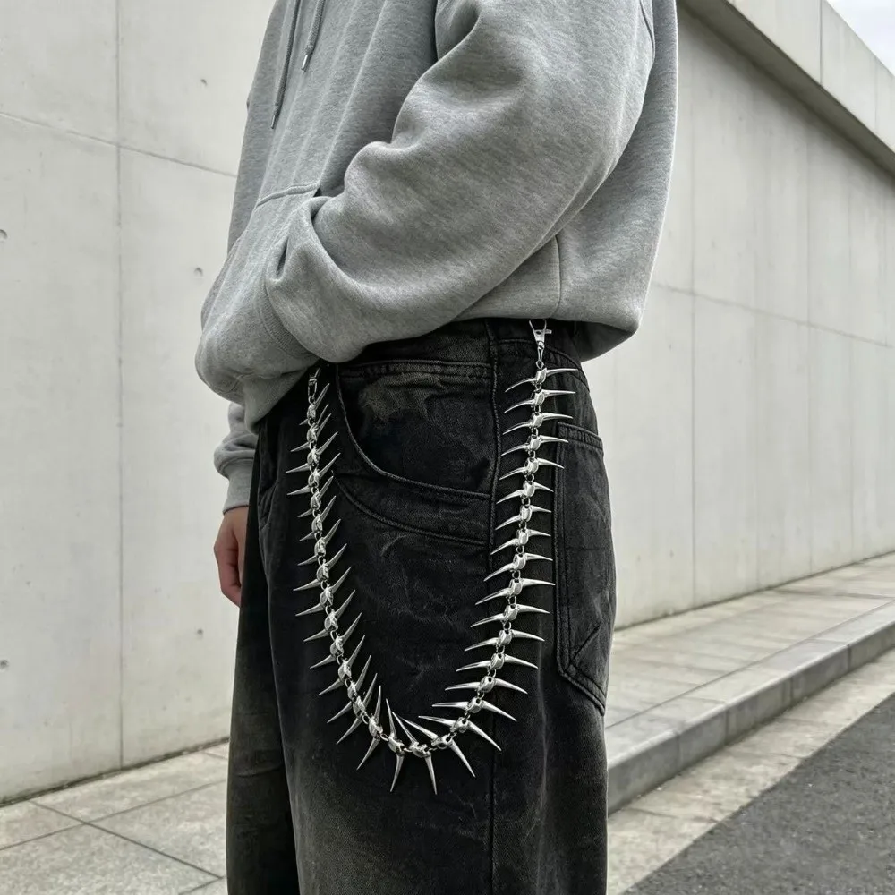 Punk Metal Waist Chain Spike Fishbone Body Jewelry Wallet Keychain Backpack Accessory Gothic Accessory