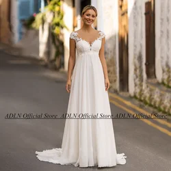 ADLN Empire Wedding Dress for Pregnant Bride Customized Cap Sleeve Sequin Applique Sweep Train Beach Bridal Gown Vestido Noiva