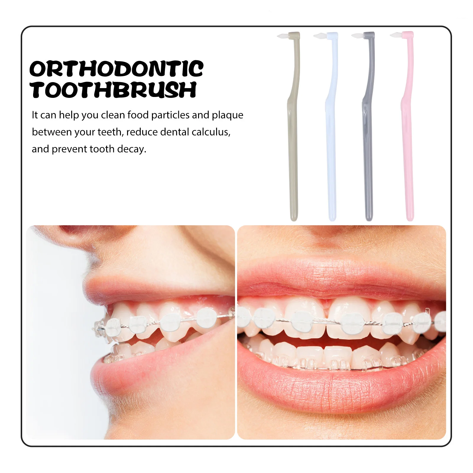 

4Pcs Orthodontic Toothbrush for Braces Interdental Cleaning Tool Portable Manual Brush to Remove Food Particles Between Teeth