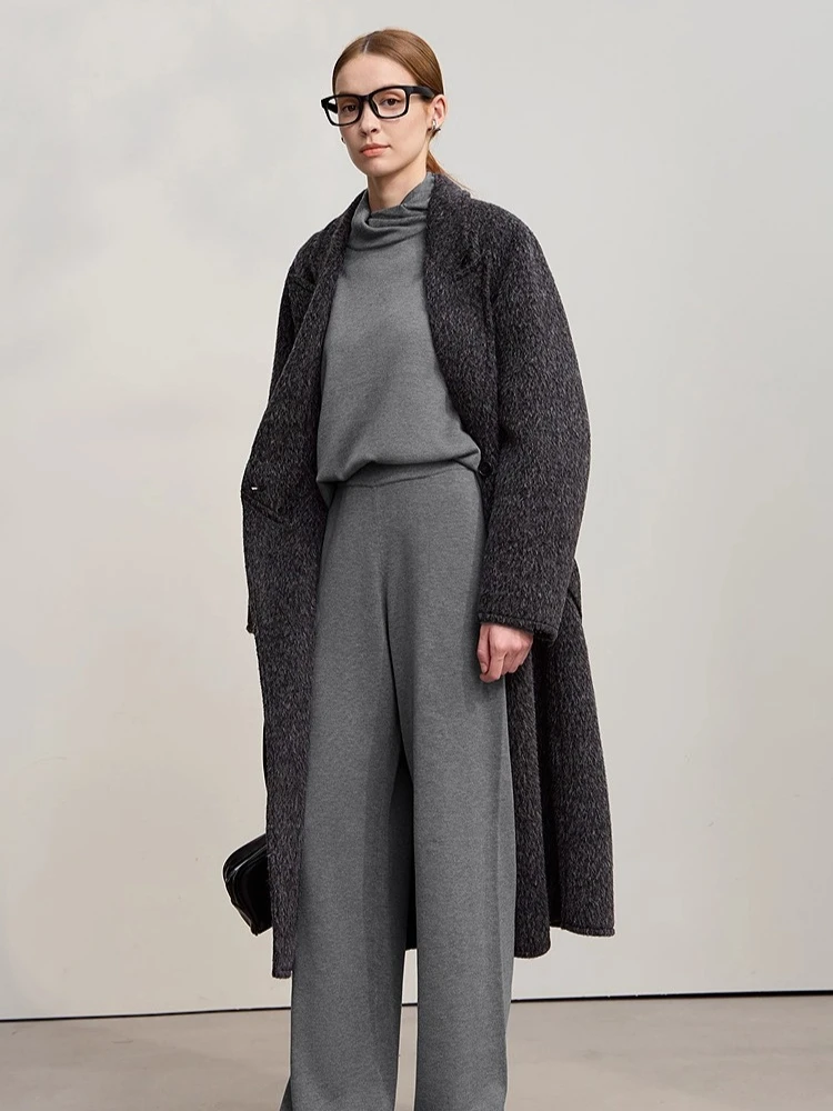 

Женские брюки Amii, новинка зимы 2021, однотонная водолазка с длинными рукавами, свободный свитер, универсальные широкие шерстяные брюки 12524068