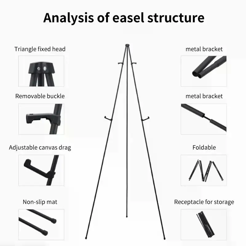 Easel Stand Collapse Adjustable Height Metal Tripod Artist Easel Display Stand With Clip Fixed Poster Wedding Card Display Stand