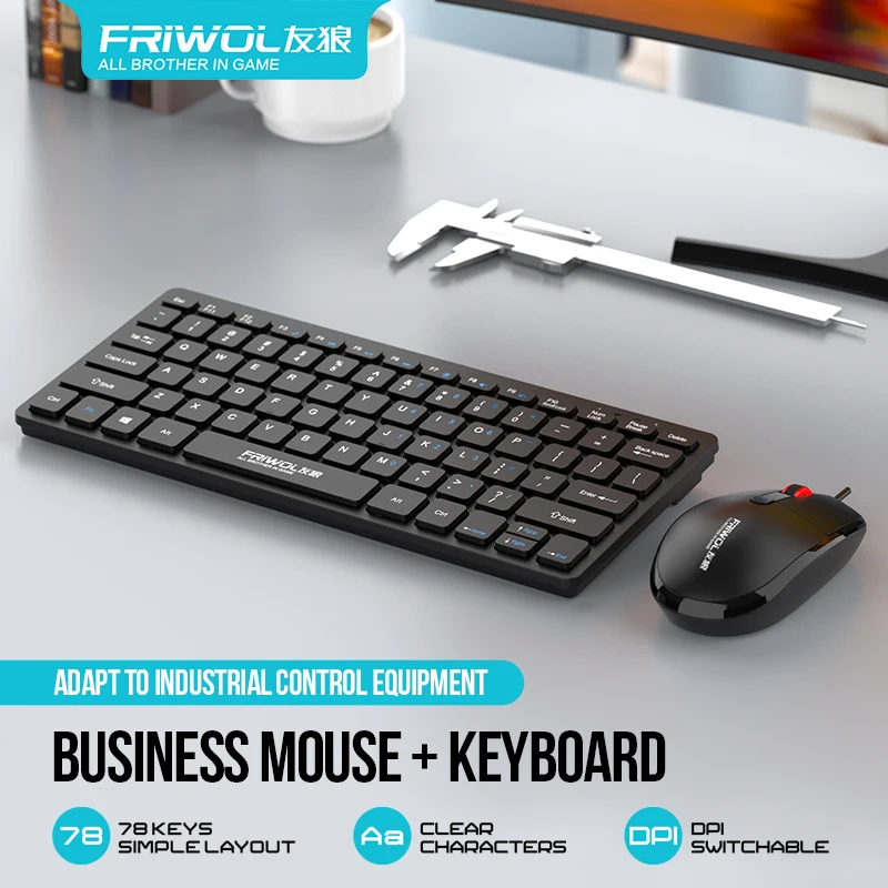 FRIWOL KT-100 مجموعة ماوس لوحة المفاتيح السلكية 78 مفتاح لوحة مفاتيح صغيرة محمولة USB سطح المكتب كمبيوتر محمول مكتب المنزل ضوء الصوت #1