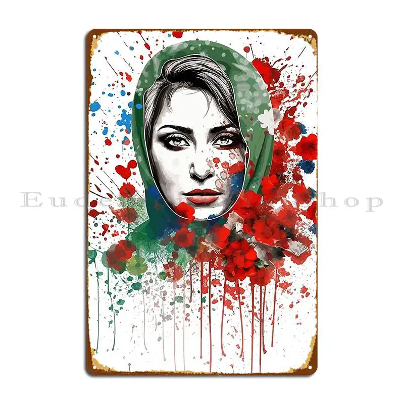 Floral Illustration Trash Polka Inspired Lebanese Woman Metal Sign Personalized Club Wall Custom Garage Plaques Tin Sign Poster