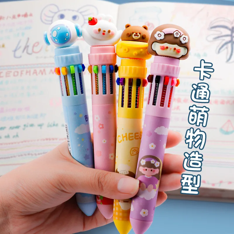 

10-Color Ballpoint Pen Three-dimensional Head Creative Multi-function Student Press Color Ballpoint Pen Multi-color Pen