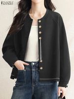 Fashion Women Cardigan Shirt ZANZEA Autumn Outwear Spring Elegant O Neck Long Sleeve Work Blouse Casual Button Jackets Thin Tops
