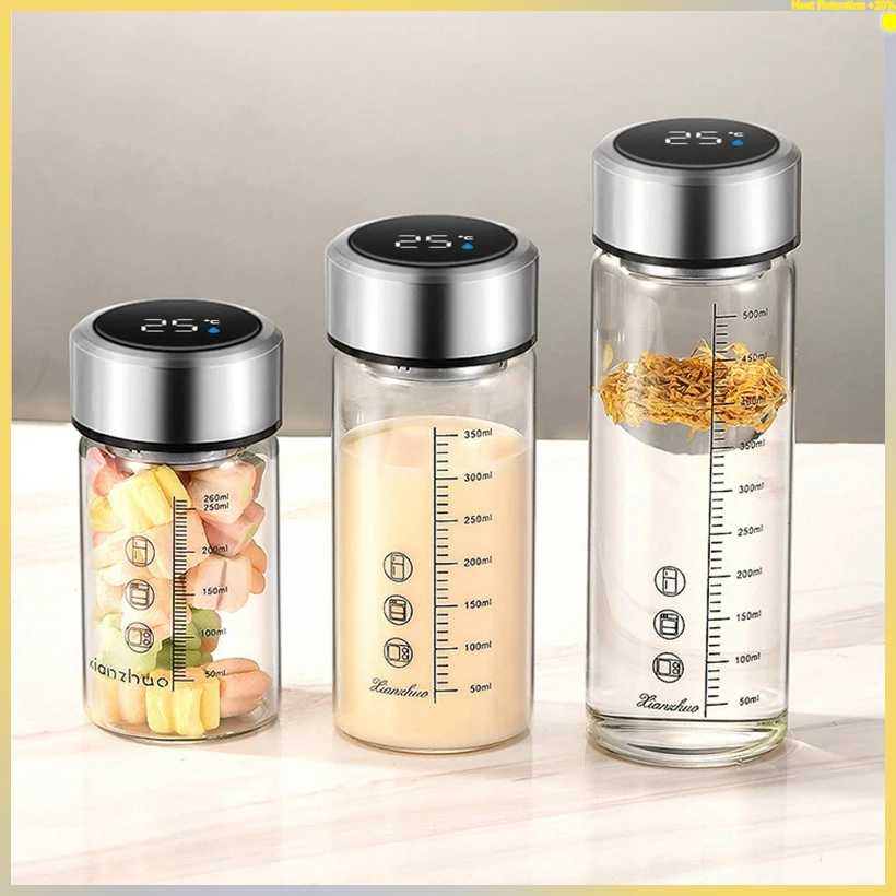 

Smart Temperature Display Milk Cup Borosilicate Glass 304 Lid 260-500ml Morning Brew Cup Minimalist Safe Kitchenware