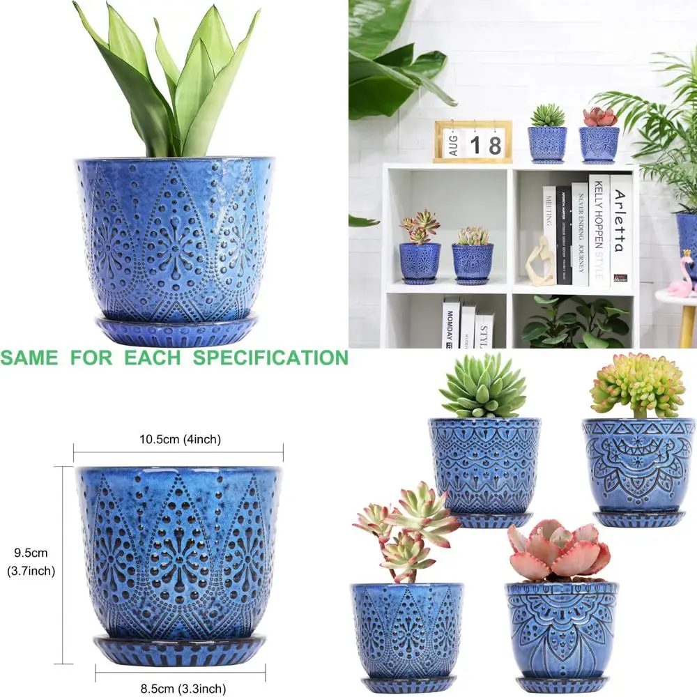

gepege 10 inch plant pot, ceramic planter with drainage holes and saucers for plants indoor and outdoor flower pot