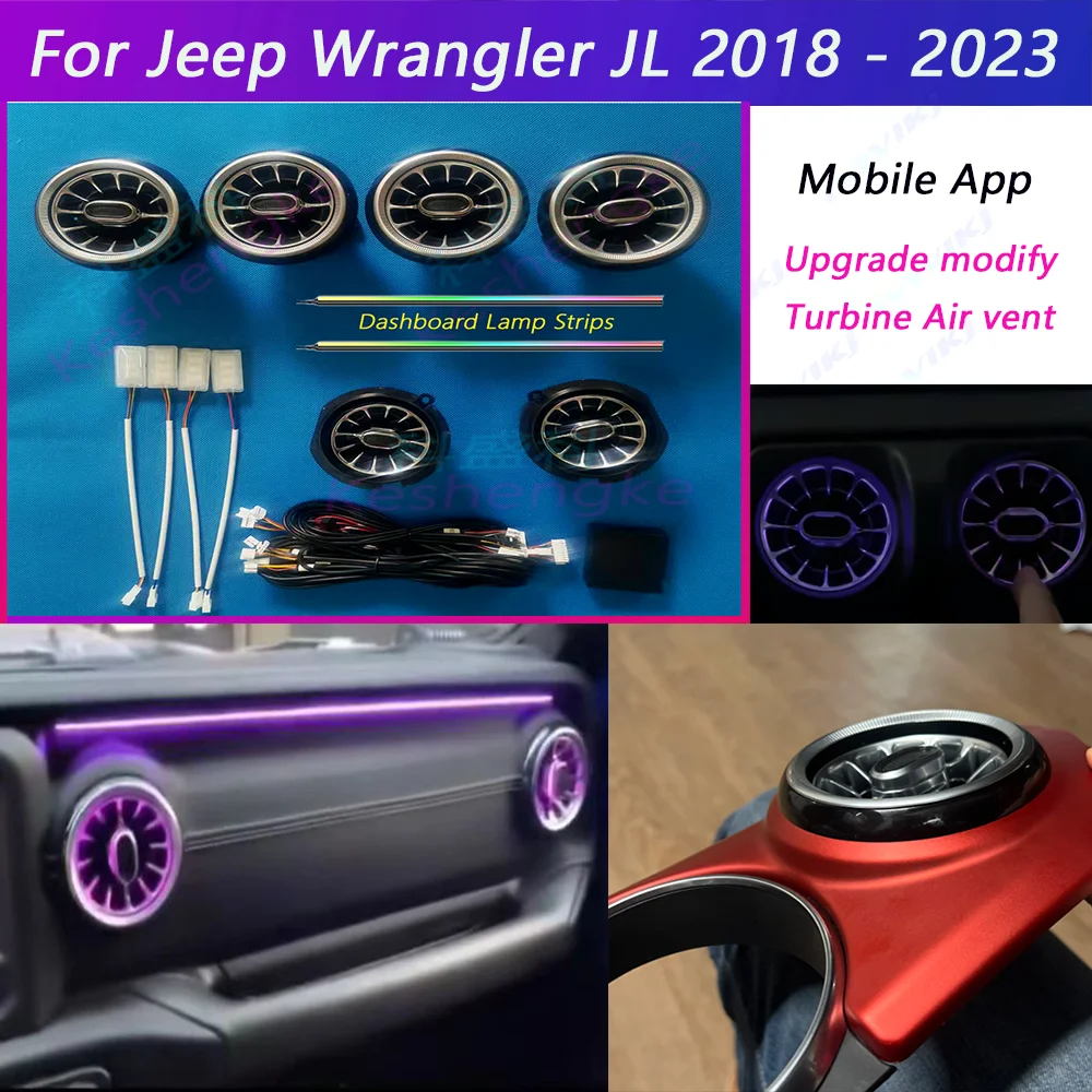 LED Car Lnner Ambient Light For Jeep Wrangler JL 2018–2023 Upgrade and modify ConditioningTurbine Air Vent Ambient Lamp Kit