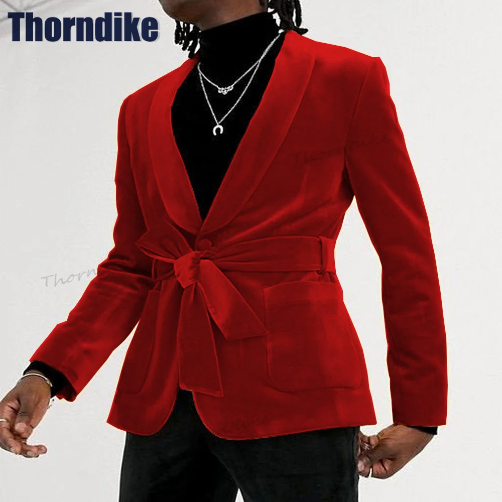 

Thorndike High Quality Velvet Men Suit Set with Belt 2 Pieces Winter Men's Clothing Casual Costumes Hommes Wedding Groom Tuxedo