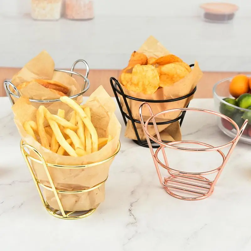 French Fry Holder Stainless Steel Heavy Duty Cone Like Fry Basket French Fries Holder Food Restaurant Table Serving Supplies