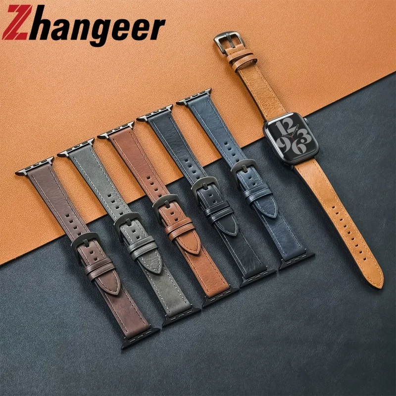 

Leather Watch Strap for Apple Watch Ultra 2 Band S10 46mm 42mm 45mm 40mm 41mm 44mm Band for iWatch Series 9 8 7 6 SE 5 4