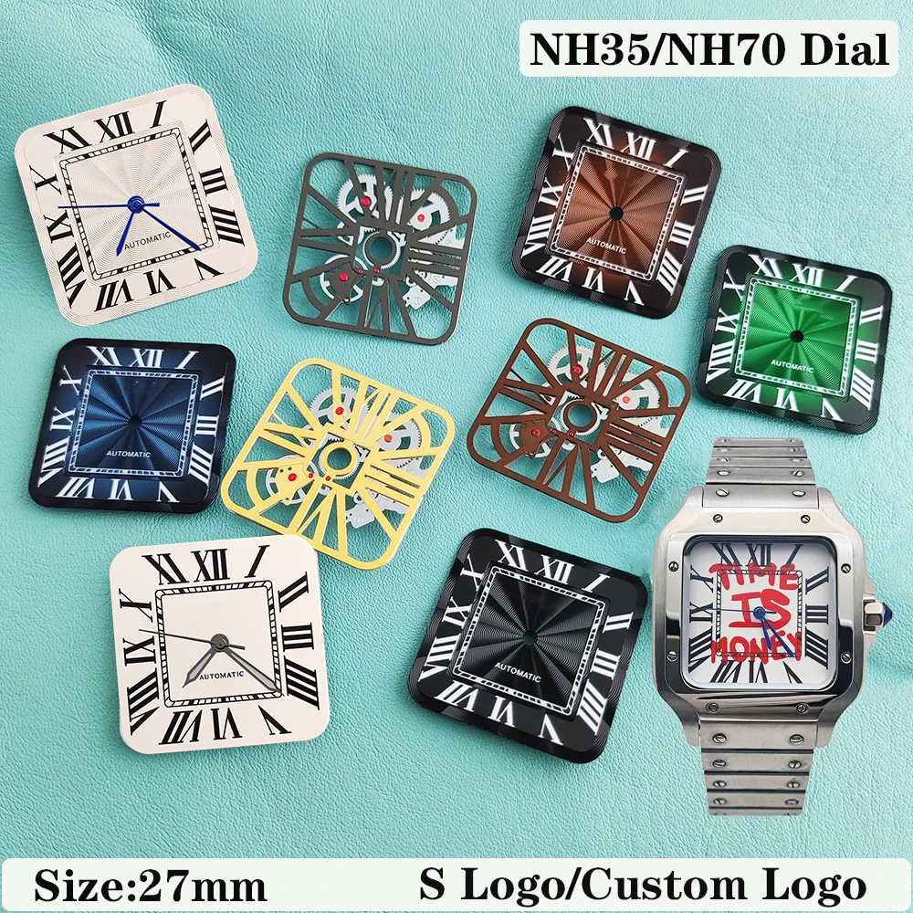 

NH35 NH70 dial and stainless steel case, 27mm Roman numeral S-shaped dial, customized logo, 6 o'clock position, date movement