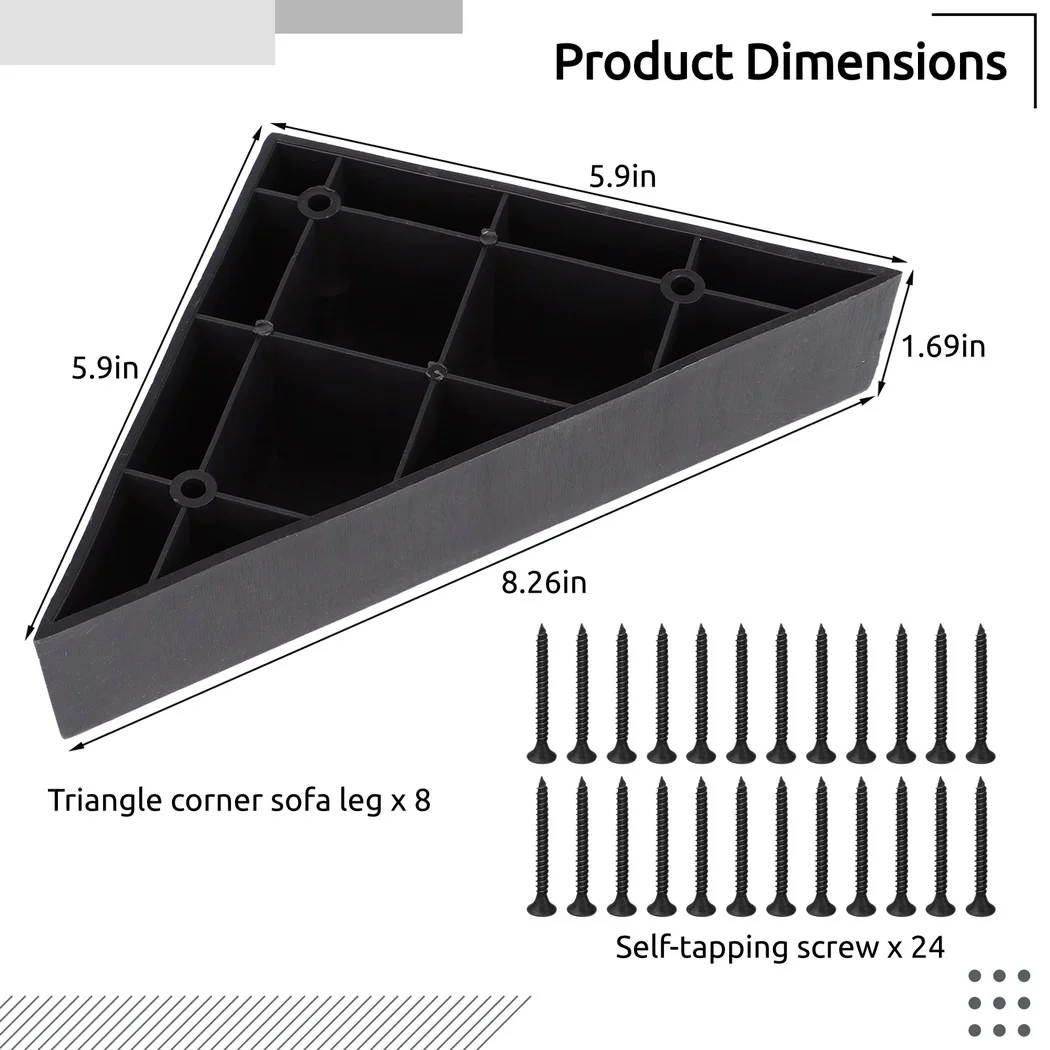 

8Pcs Plastic Couch Legs Replacement Triangle Corner Sofa Legs Black Couch Legs Chair Sofa Couch Feet Replacement Furniture Legs