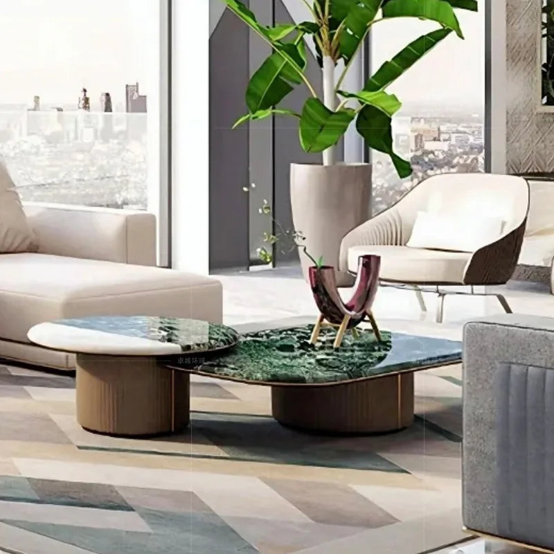 Marble Color-blocked Coffee Tables Italian High-end Feel Coffee Tables Light Luxury Living Room Furniture Jamuan Minum Teh YSCJ