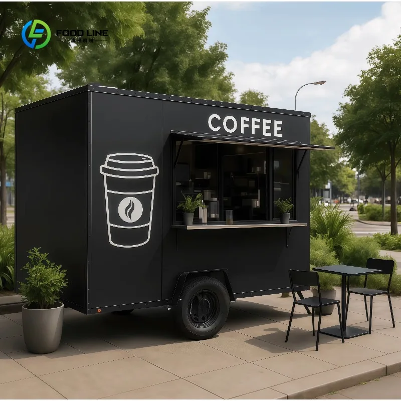 Compact Black Small Food Trailer Mini Snack Truck Ice Cream Pizza Coffee Mobile Kitchen Turnkey Setup NSF Certified