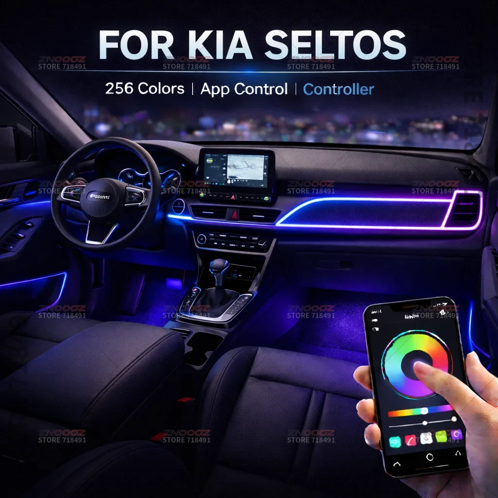 For Kia Seltos 22in1 RGB Car Interior Acrylic Car Ambient Lights RGB Hidden Acrylic Strip Decoration Atmosphere Accessories