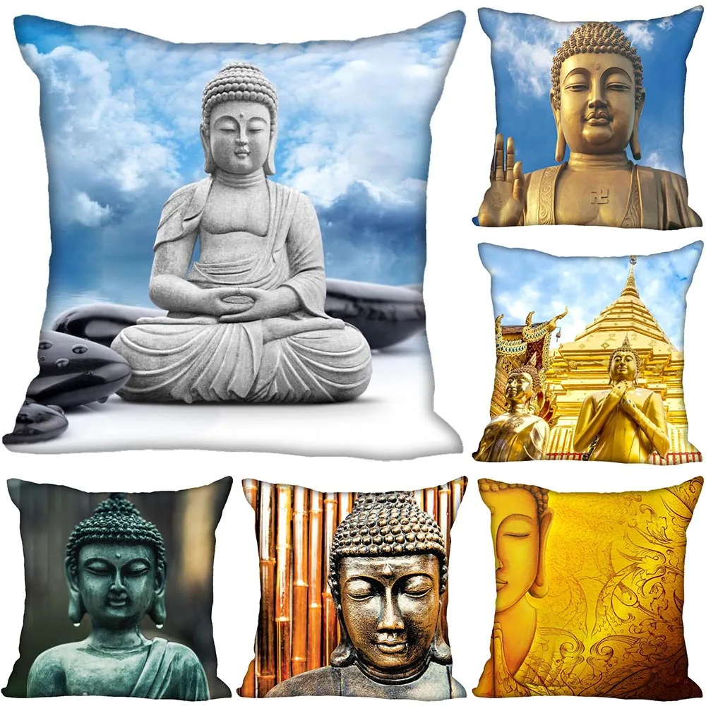 Buddha Print Pattern Cushion Cover Home Living Room Sofa Decoration Square Zipper Pillow