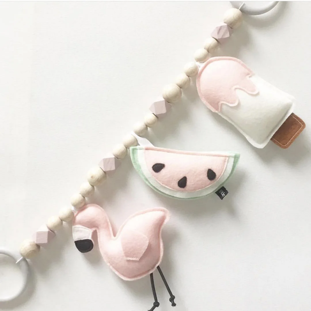 Baby Toy Wooden Pram Clip Baby Mobile Pram Plush Bead Pacifier Chain Chewable Rattle Baby Wooden Teether Necklace Teething Beads