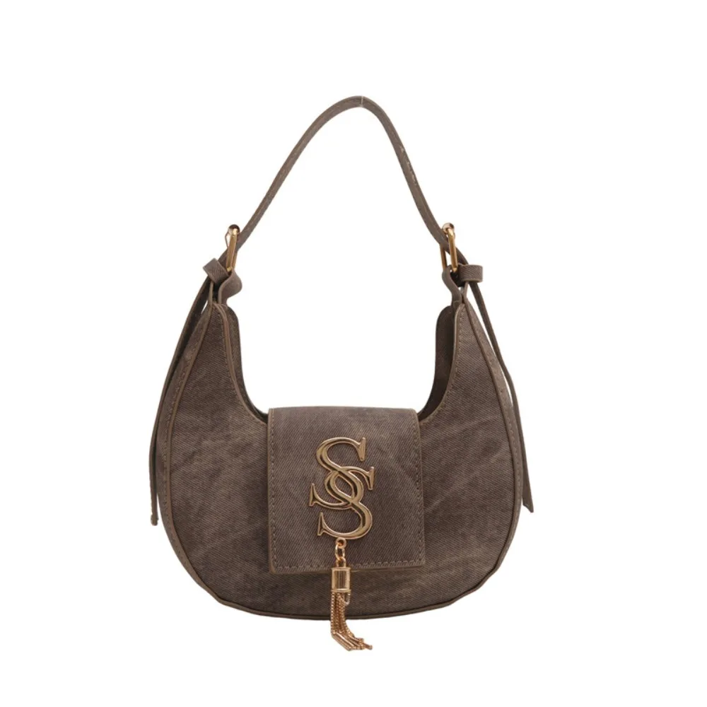 

Versatile Korean Style Letters Underarm Bag Handbag PU Leather Shoulder Bag Pure Color All-match Crescent Bag Travel