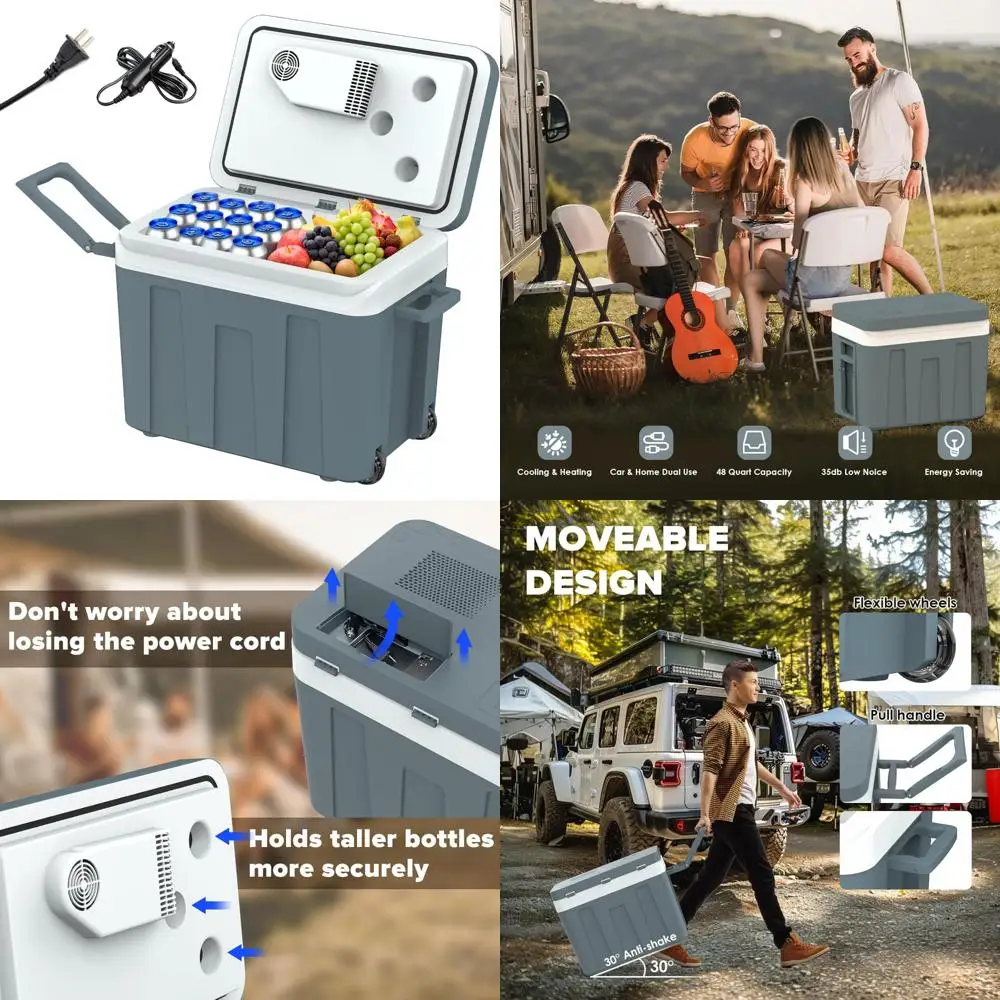 مبرد كهربائي محمول 12 فولت 48 كيو تي/45 لتر مع عجلات ومقبض، مثالي للسفر والتخييم #1
