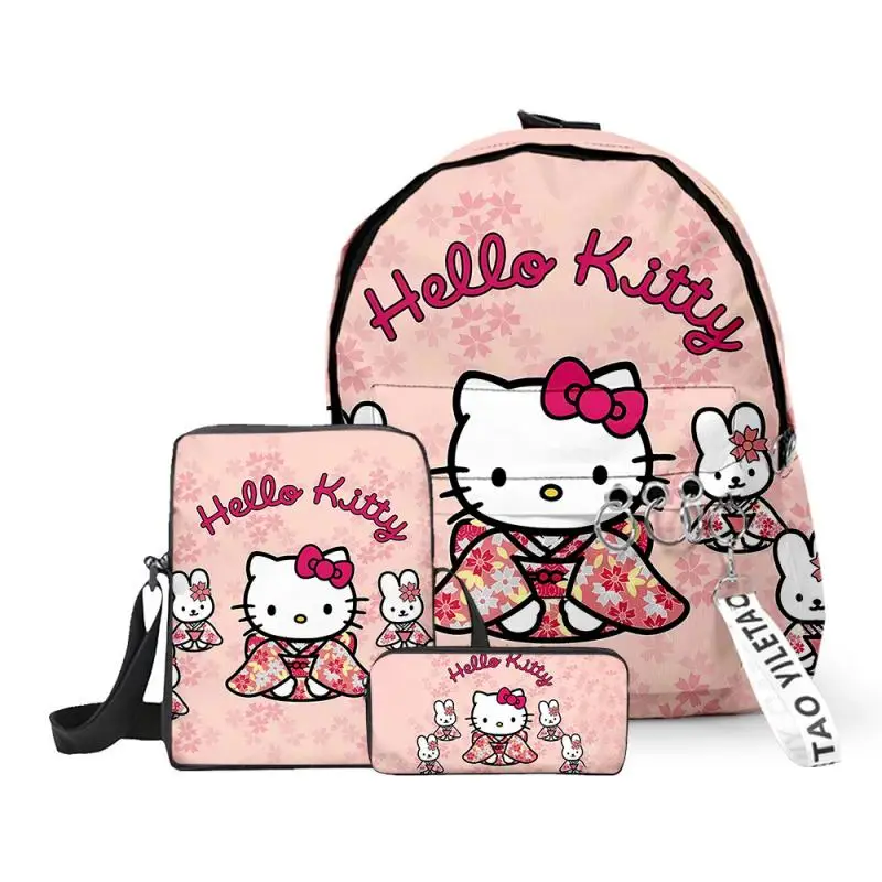 

3Pcs Hello Kitty Bag Anime Cute Cartoon Schoolbag New Student Backpack Pen Bag Large Capacity Casual Versatile Satchel Wholesale