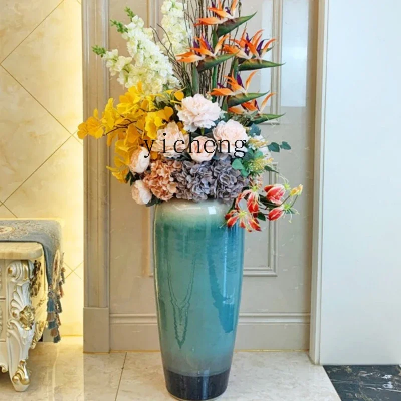 

Artificial Flower Ceramic Large Vase Floor Flower Arrangement Modern Light Luxury Decoration Living Room