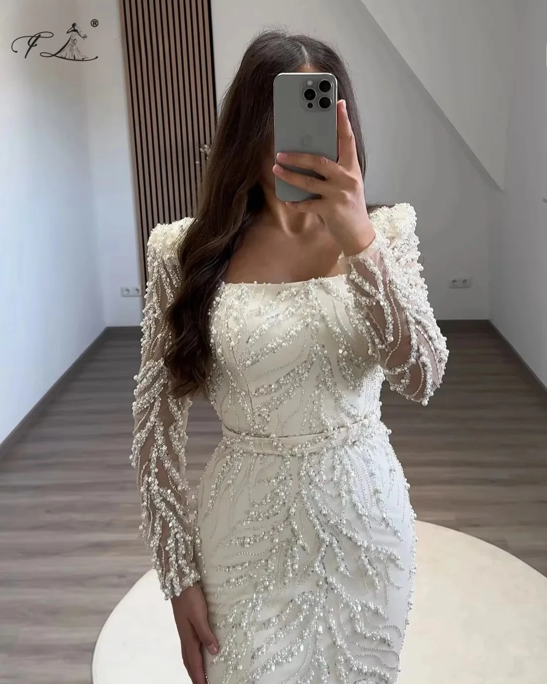 Simple White Tea-Length Cocktail Dresses Mermaid Square Neckline Prom Dresses Long Sleeves Gowns Customized Robes De Cocktail