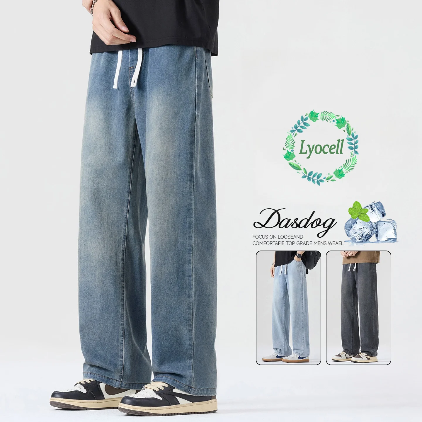 Good Quality Men Summer Tencel Lyocell Denim Pants Baggy Straight Leg Breathable Washed Casual Long Jeans Trendy Plus Size M-4XL