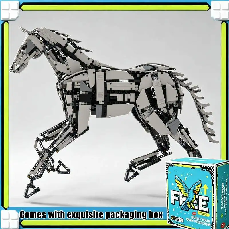 2459PCS Life Sized White Horse Animal Statue Model Building Blocks DIY Assembly Display Collection Creative Gift For Boys