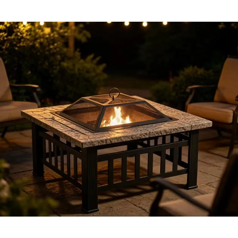 Weather-Resistant Square Corten Steel Fire Pit Table for 3-5 People Touch Control Flame Safety Durable BBQ/Grilling/Camping XH