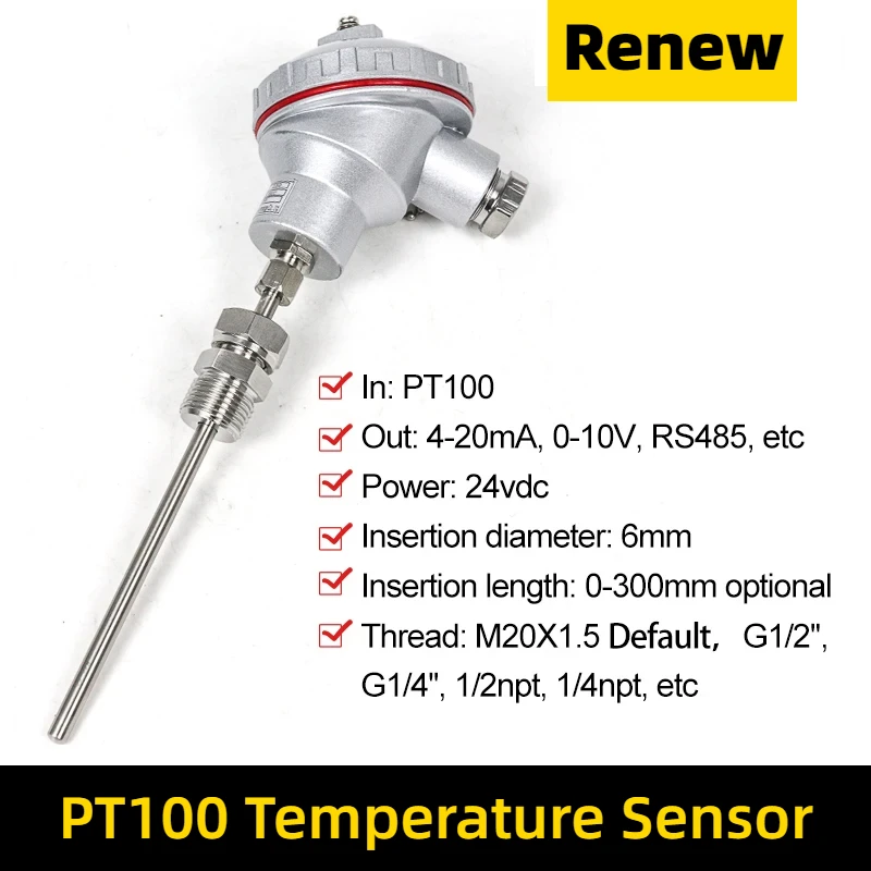 Pt100 Input Pipe Temperature Sensor Furnace Thermal Resistance RTD With Shielded Wire