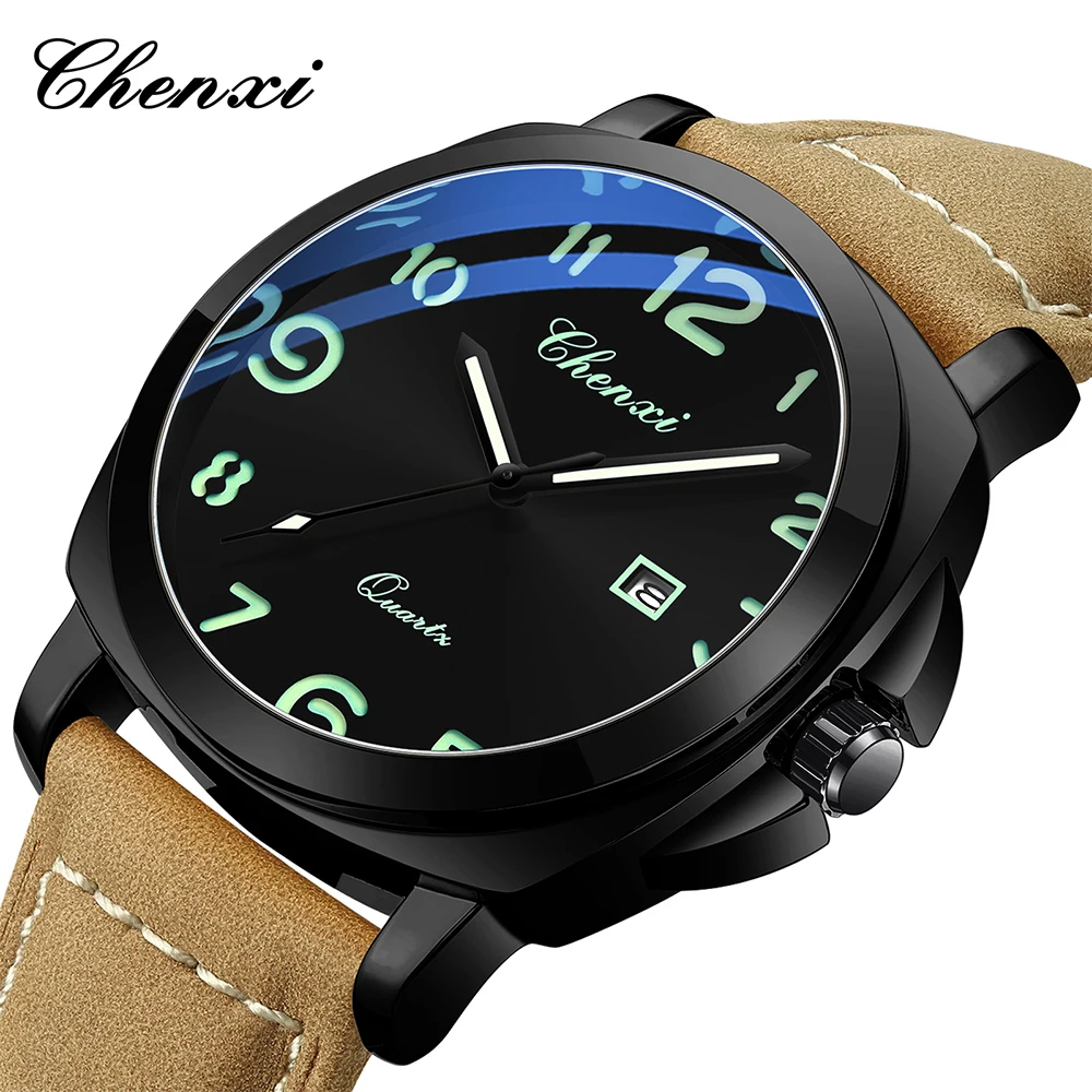 

CHENXI часы для мужчин, деловые часы для отдыха с кожаным ремешком, мужские часы с календарем, водонепроницаемые мужские светящиеся часы