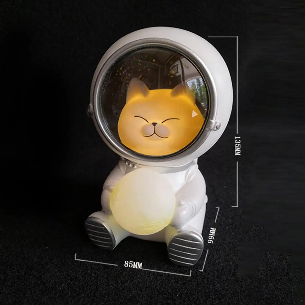 Night Light Nice-looking High Simulated Resin Lovely Cat Astronaut Desk Lamp for Office