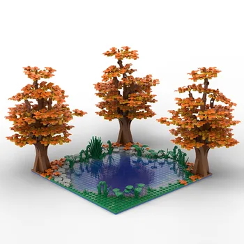 Buildmoc creative maple and lake forest tree rivers natural scenery ideas MOC building blocks toys for children kids gifts toy