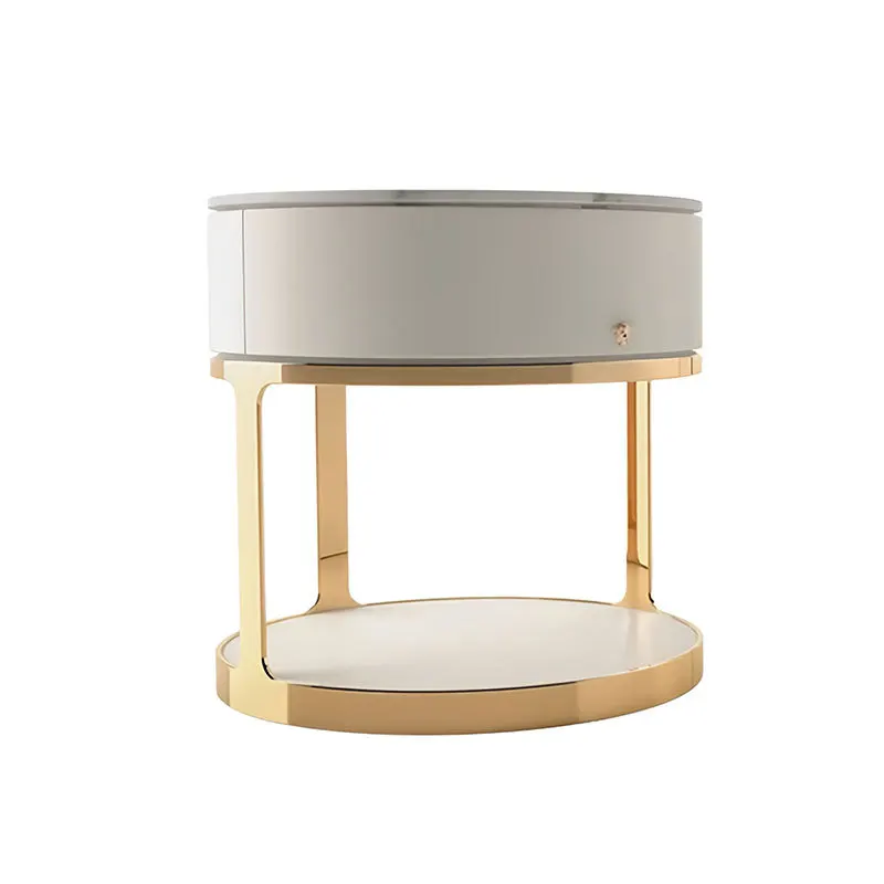 Premium Bedside Table Home Bedroom Designer Creative Stainless Steel Marble