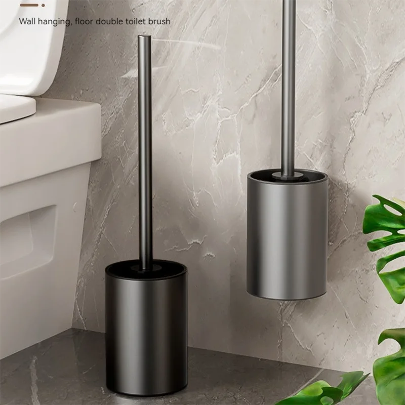 Toilet brush holder, no punching space aluminum wall-mounted toilet cleaning brush, easy to clean, toilet brush for bathroom