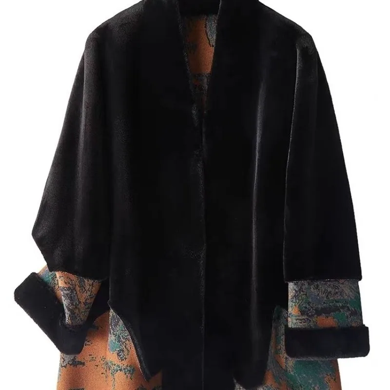 Luxury Vintage Fur Coat Women Autumn Winter Fur-Lined Coat Faux Fur Coats Golden Mink Fleece Reversible Wear Fluffy Jacket Trend