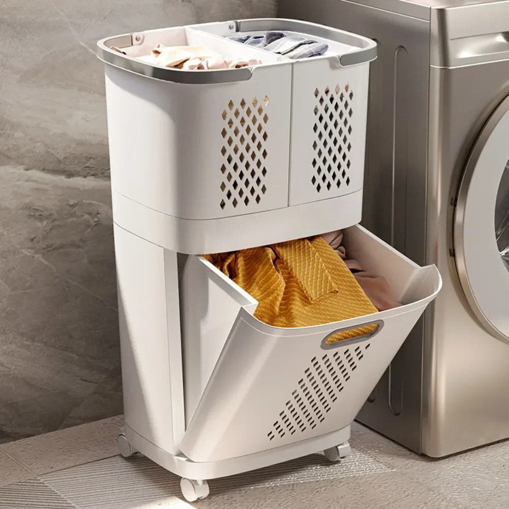 

Universal Wheels Design Laundry Basket Dirty Clothes Storage Baskets Hollow-Out Design Household Classification Laundry Basket