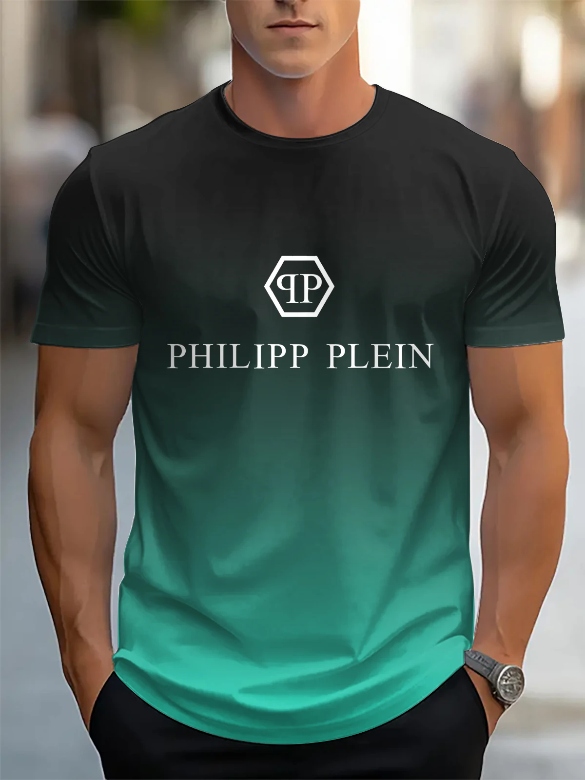

Men's casual T-shirt summer breathable thin quick drying round neck short sleeved outdoor sports top