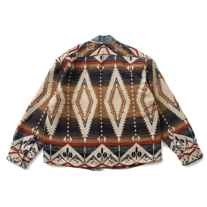 Lucky Sartorius 22A/W Japanese Retro Denim Patchwork Woolen National Air Robe Jacket for Men