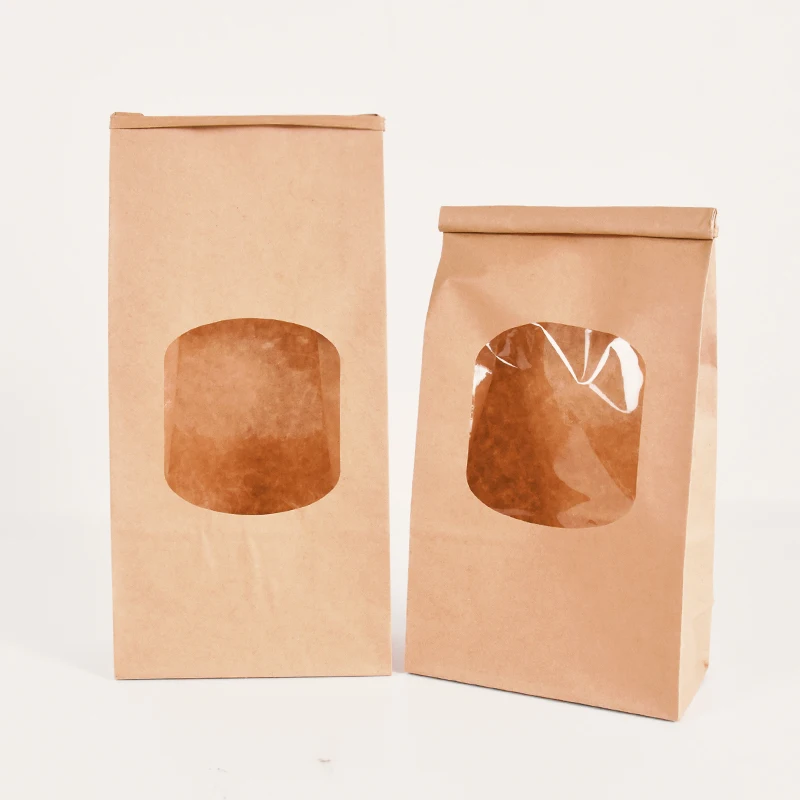 10pcs Kraft Paper Bag with Window Bread Packaging Bags Handmade Toast Biscuit Baking Candy Packing Pounches Party Decor Supplies