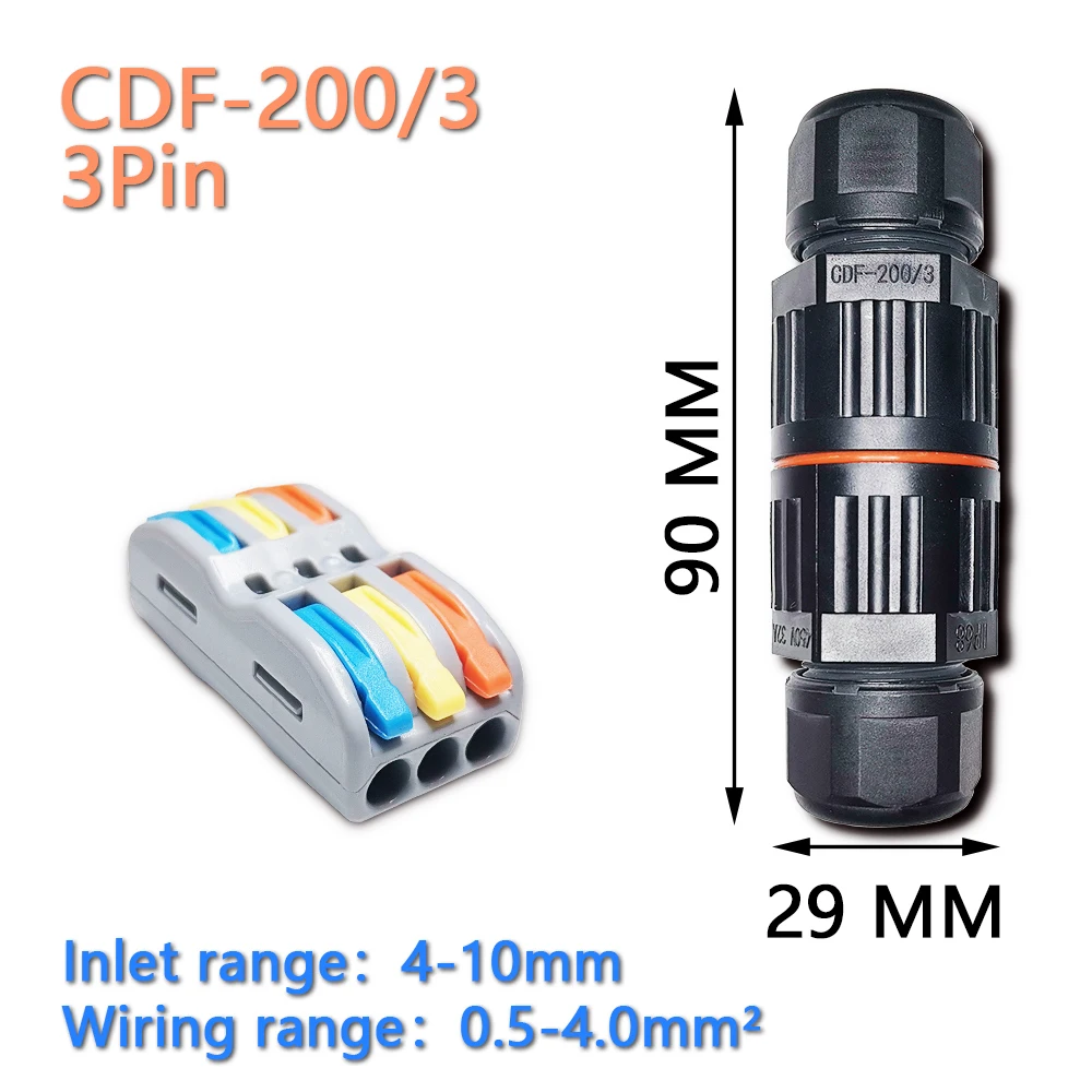 IP68 Quick Push in Terminal block Conductor Connector Electrical Waterproof Connector Wire Cable 2/3/5 Pin Outdoor Plug Straight