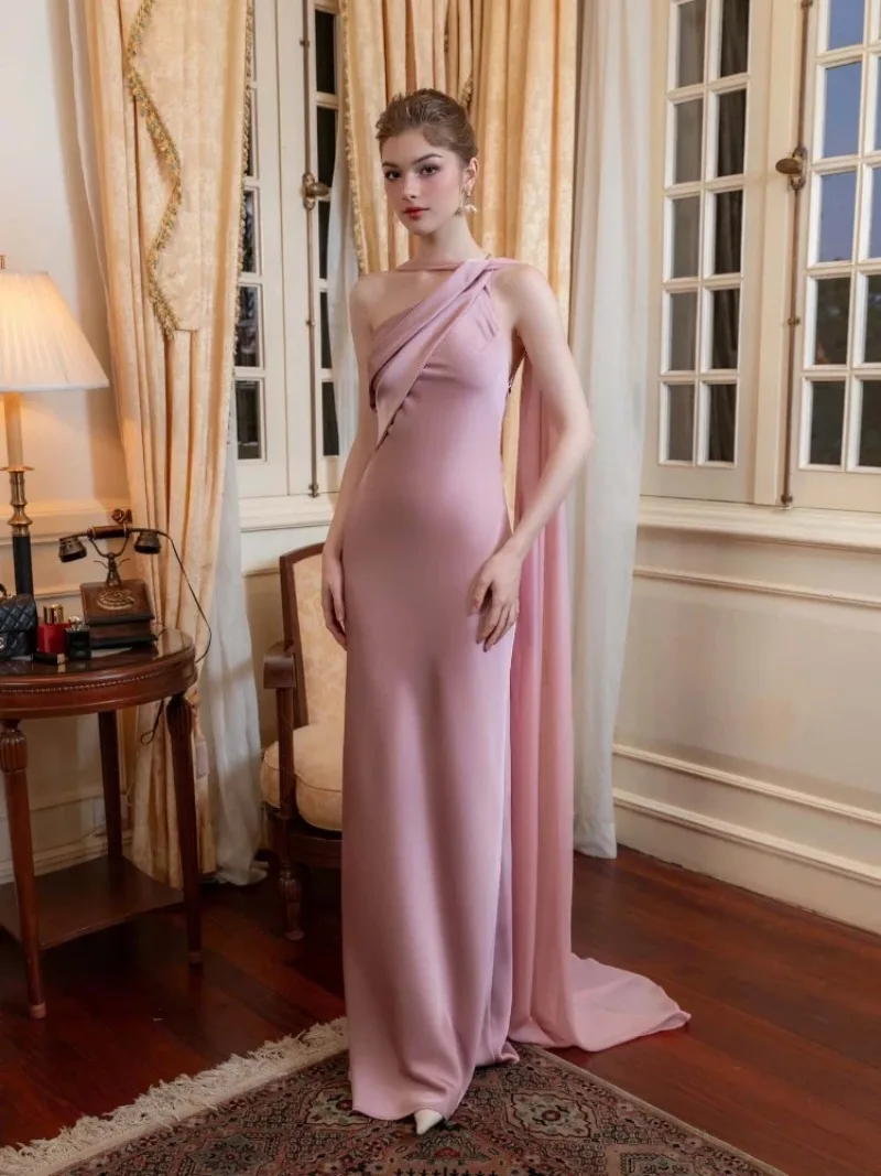 Vestidos elegantes para mujer, vestido Sexy de satén sin mangas con hombros inclinados y cola de pez, vestido de noche de fiesta ajustado a la moda