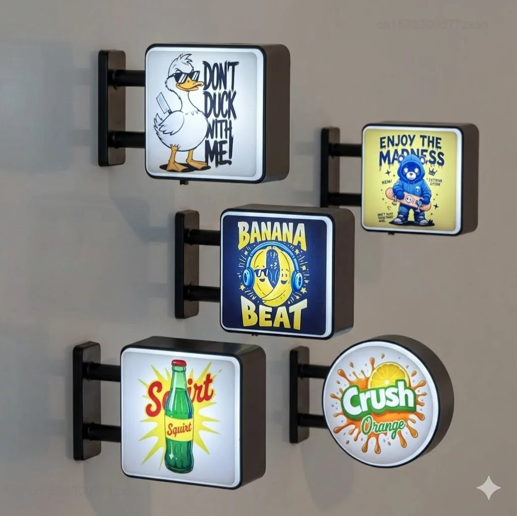 Luminous LED Fridge Magnet, Button Battery Powered Magnetic Light Box, Cartoon Drink Logo Night Light for Kitchen Decor