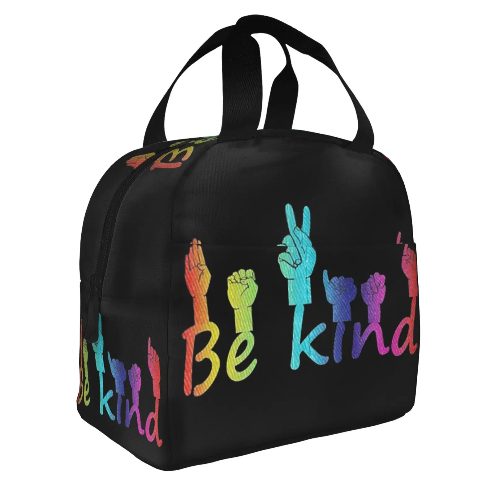Be Kind Hand Sign Insulated Lunch Bag for Women Men Portable Thermal Cooler Insulated Lunch Box Picnic Travel Food Tote Bags